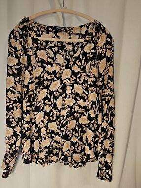 Express Black Long Sleeve Top with Cream Floral Print